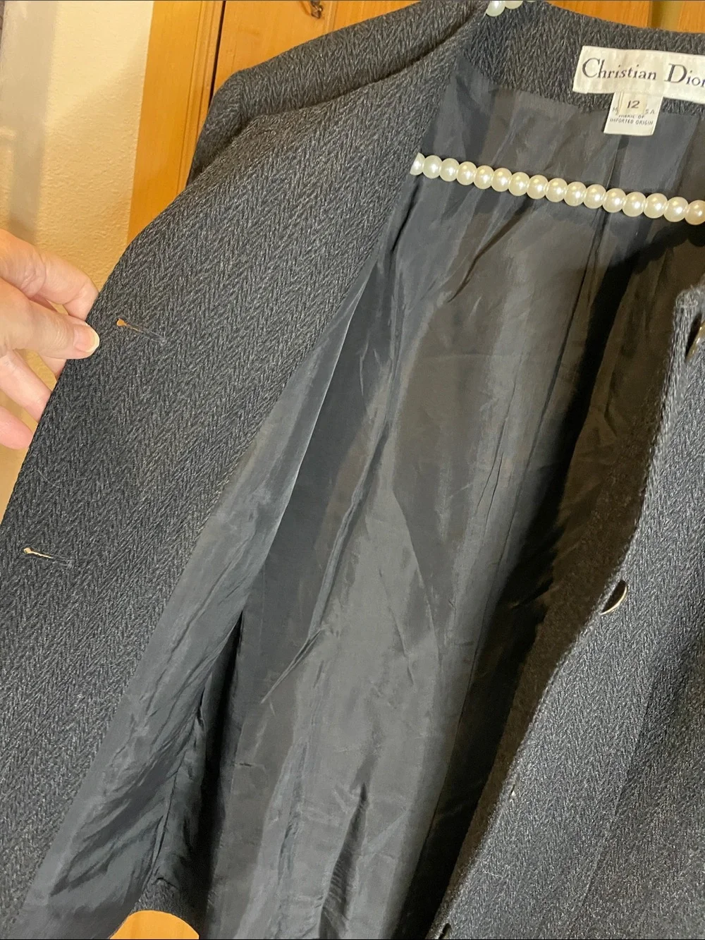 Vintage Christian Dior Women’s Dark Gray Collarless Blazer Size 12 (us size 8)